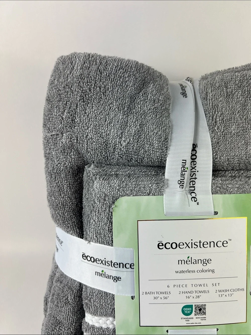Ecoexistence Bath Towel Set Mélange Gray and White Soft Cotton 6-Piece Set NEW